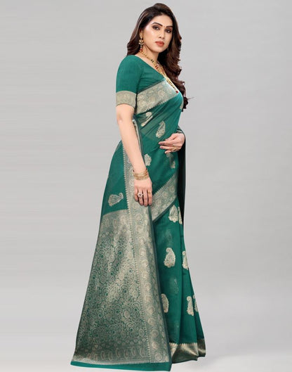 Rama Green Coloured Poly Cotton Jacquard Saree | Sudathi