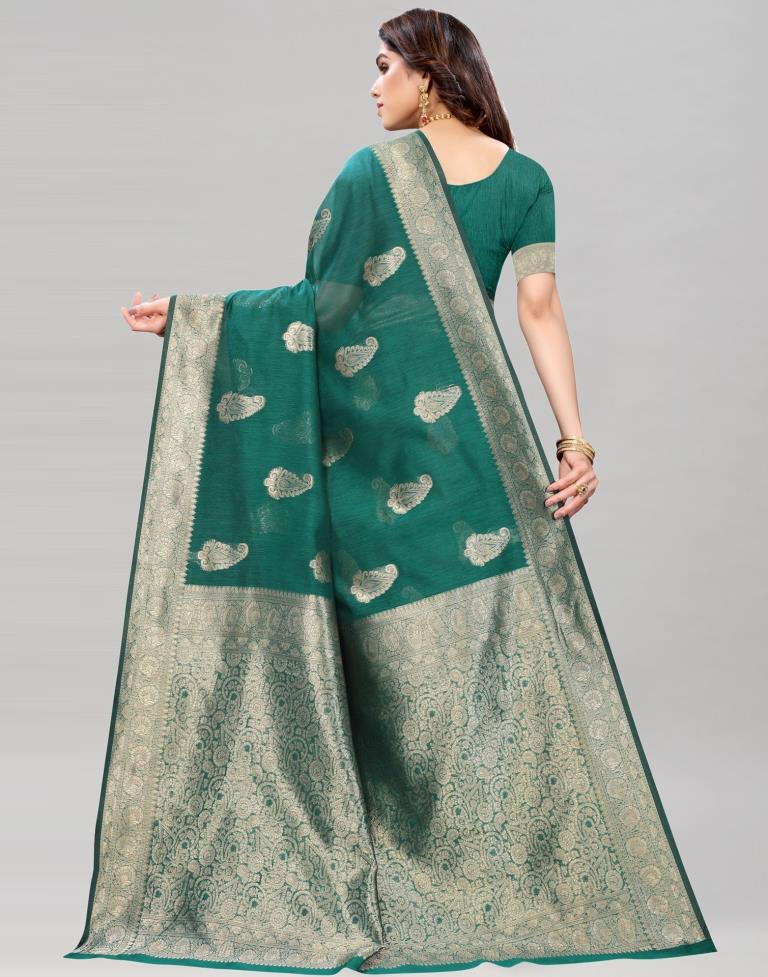 Rama Green Coloured Poly Cotton Jacquard Saree | Sudathi