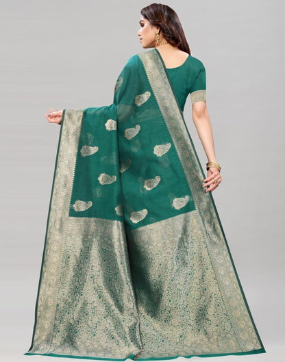Rama Green Coloured Poly Cotton Jacquard Saree | Sudathi