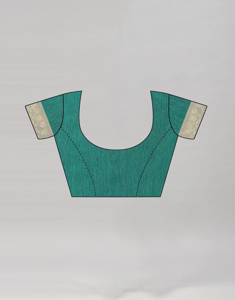 Rama Green Coloured Poly Cotton Jacquard Saree | Sudathi