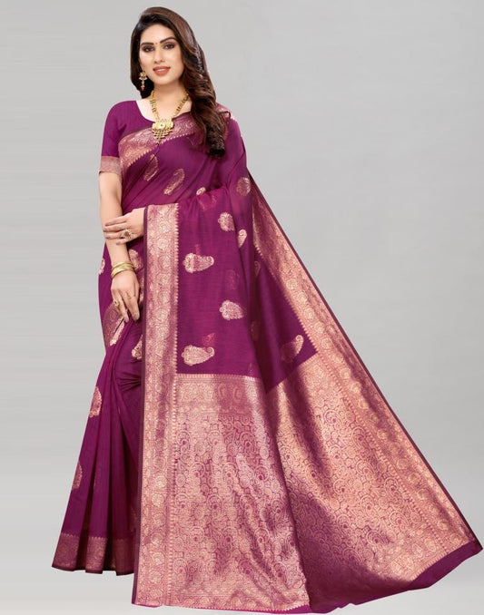 Wine Coloured Poly Cotton Jacquard Saree | Sudathi