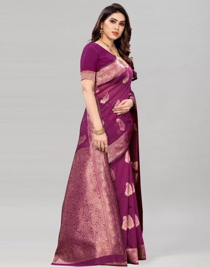 Wine Coloured Poly Cotton Jacquard Saree | Sudathi