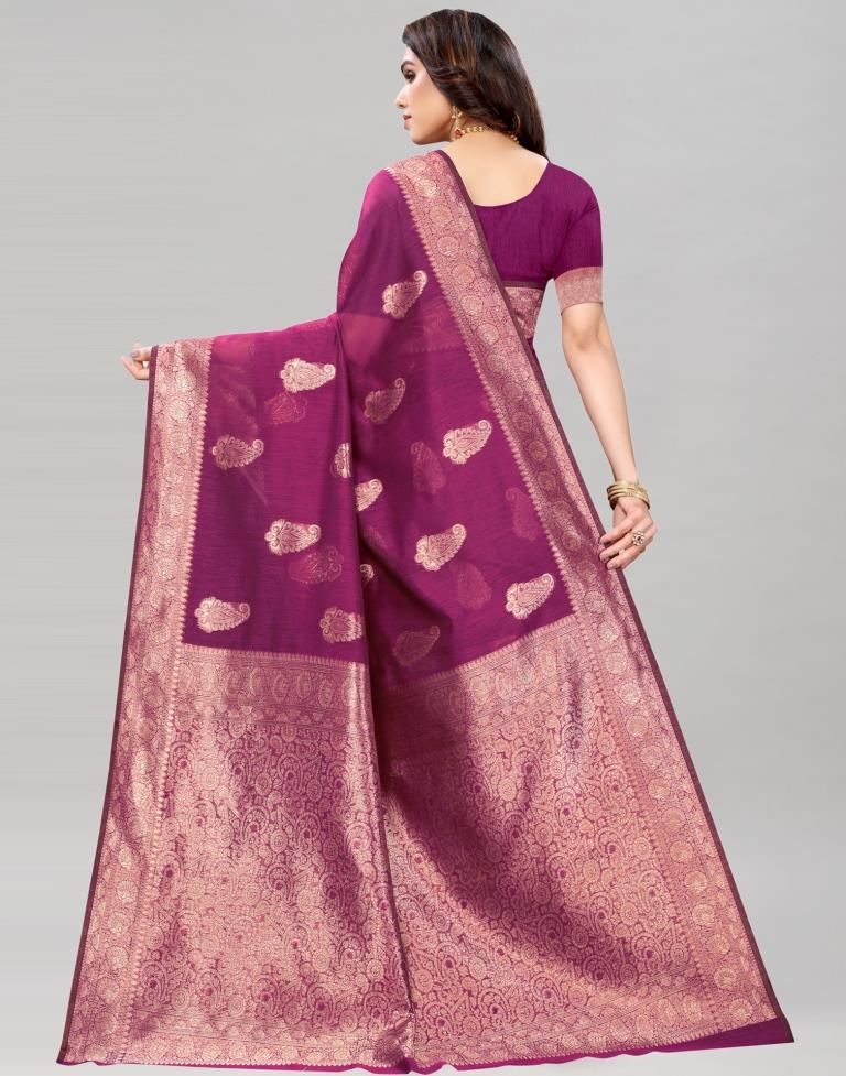 Wine Coloured Poly Cotton Jacquard Saree | Sudathi
