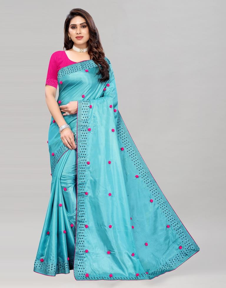 Light Blue Coloured Embellished Silk Saree | Sudathi