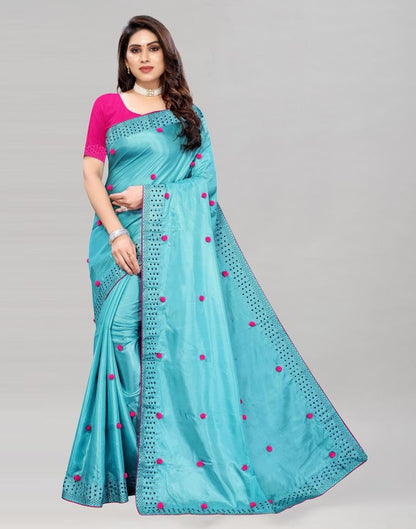 Light Blue Coloured Embellished Silk Saree | Sudathi