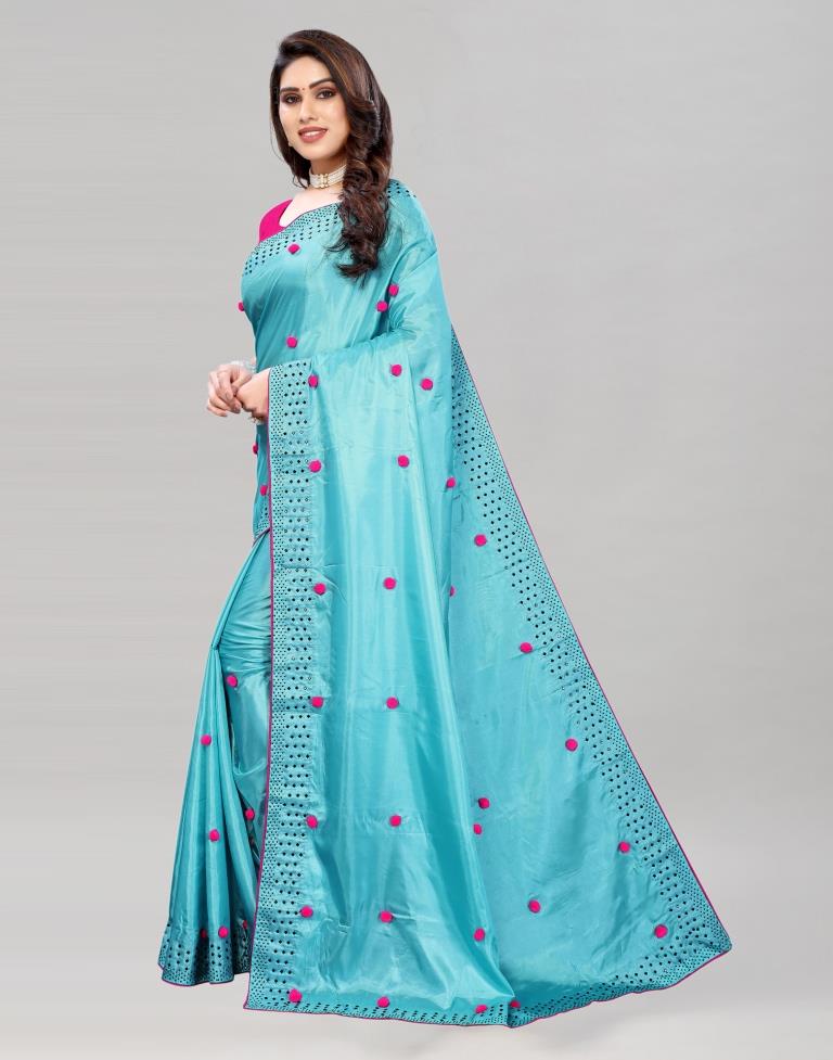 Light Blue Coloured Embellished Silk Saree | Sudathi