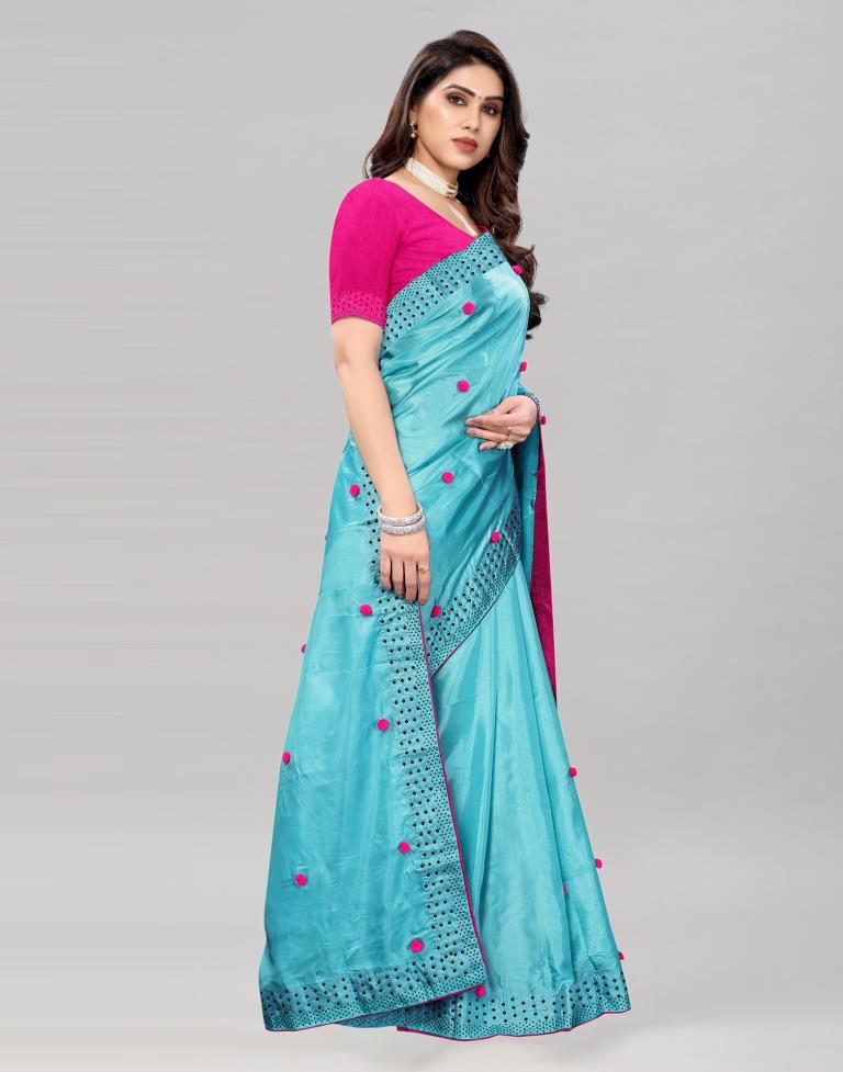 Light Blue Coloured Embellished Silk Saree | Sudathi