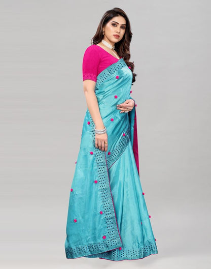 Light Blue Coloured Embellished Silk Saree | Sudathi