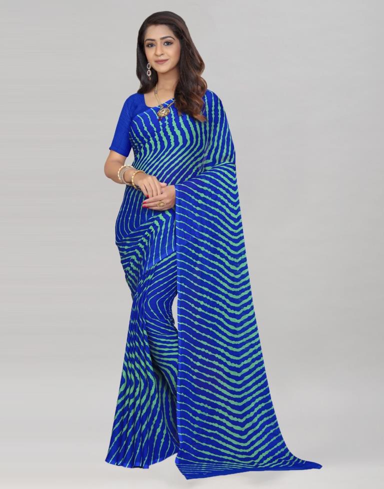 Turquoise Blue Coloured Chiffon Leheriya Printed Saree | Sudathi