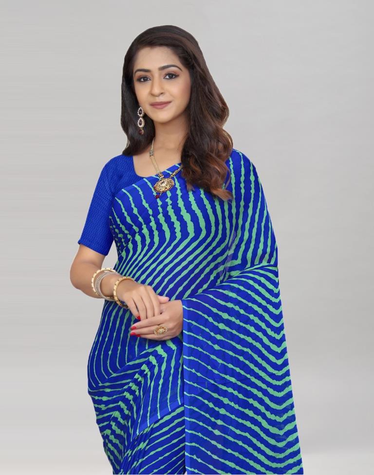 Turquoise Blue Coloured Chiffon Leheriya Printed Saree | Sudathi