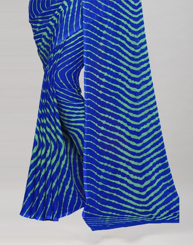 Turquoise Blue Coloured Chiffon Leheriya Printed Saree | Sudathi