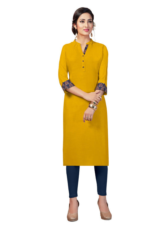 Yellow Coloured Plain Rayon Kurti | Sudathi