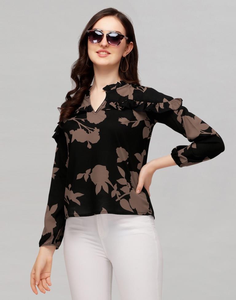 Black Coloured Printed Georgette Top | Sudathi