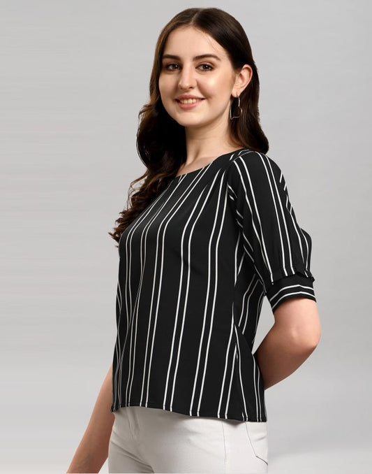 Black Coloured Printed Crepe Top | Sudathi