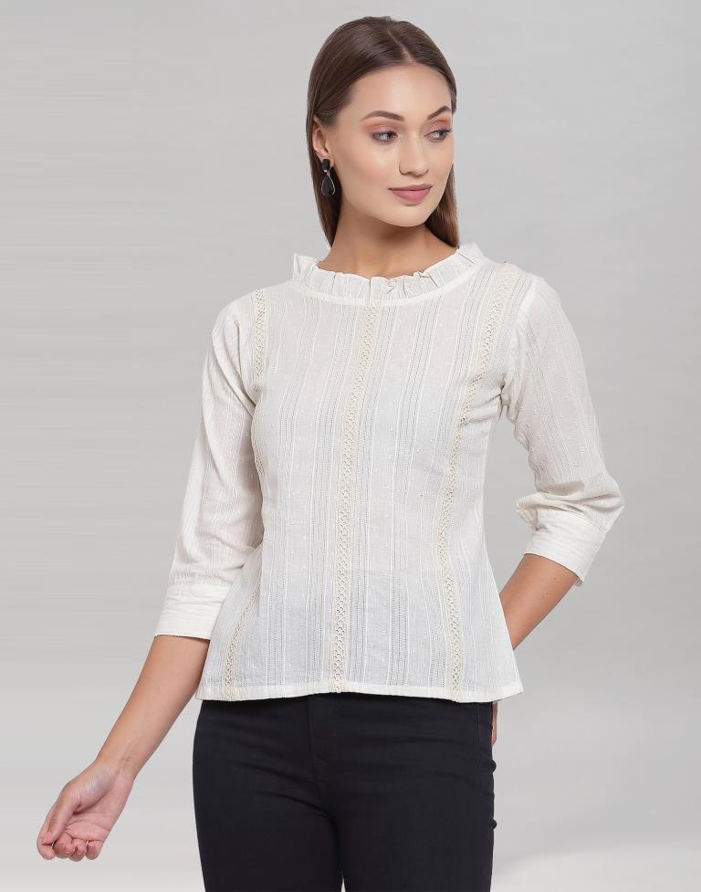 White Colored Cotton Self Woven Top | Leemboodi