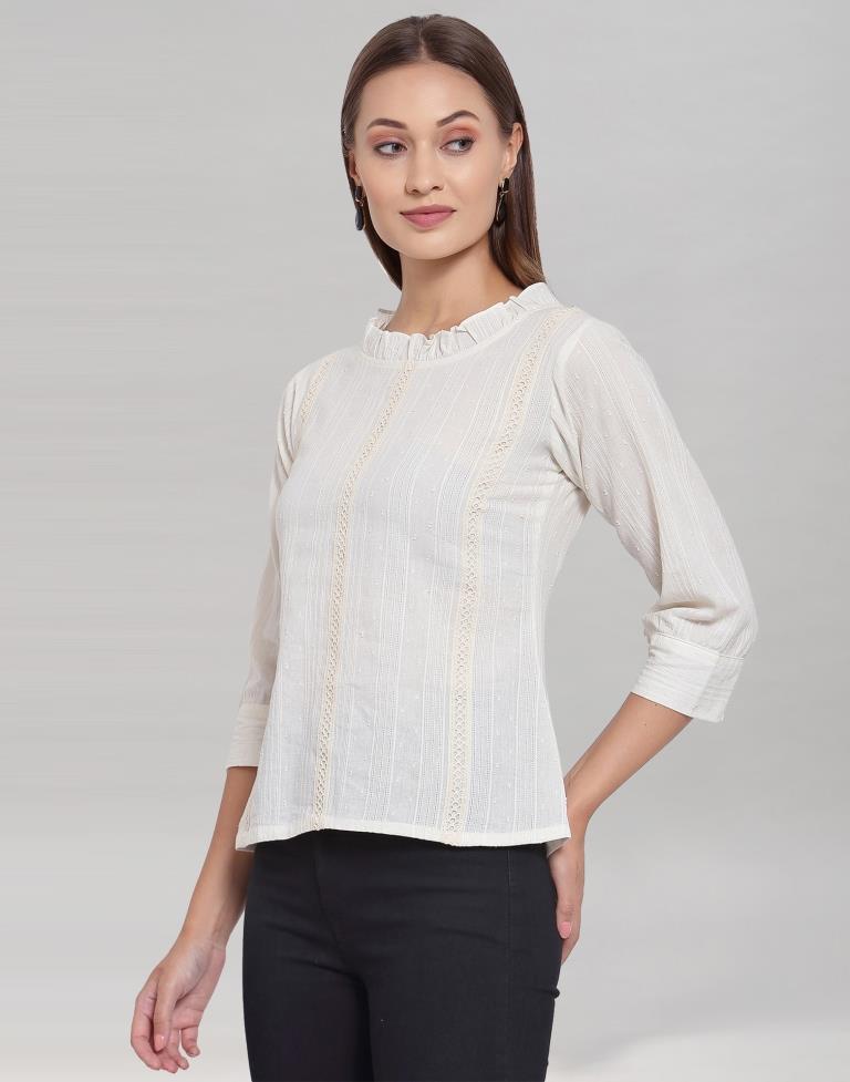 White Colored Cotton Self Woven Top | Leemboodi