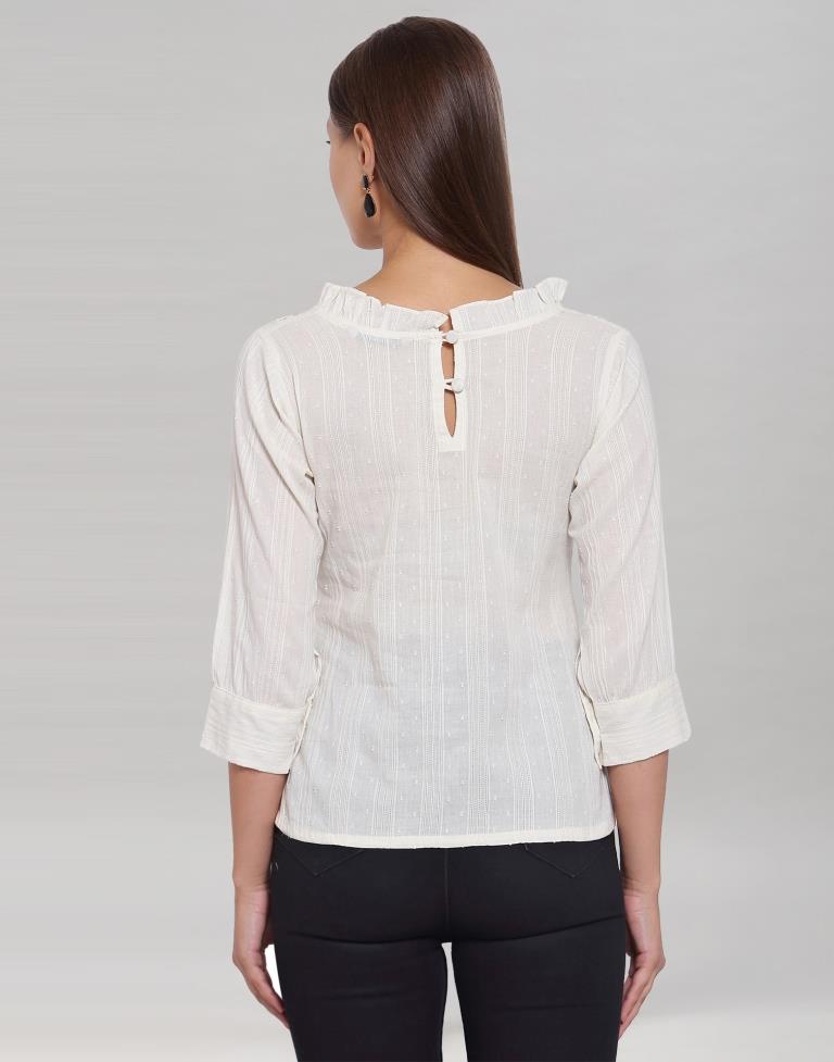 White Colored Cotton Self Woven Top | Leemboodi