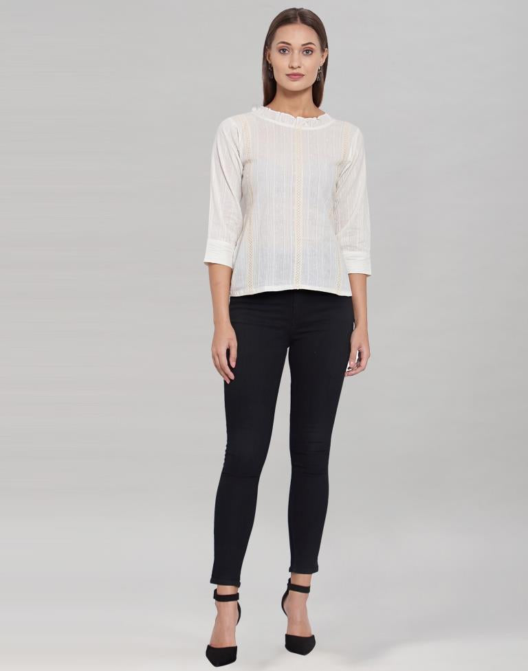 White Colored Cotton Self Woven Top | Leemboodi