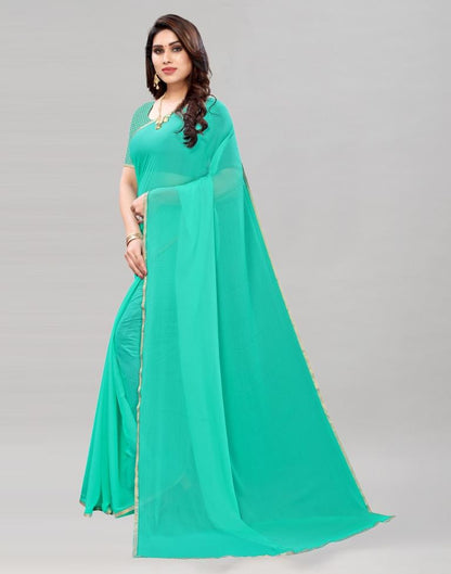 Turquoise Blue Coloured Dyed Chiffon Saree | Sudathi