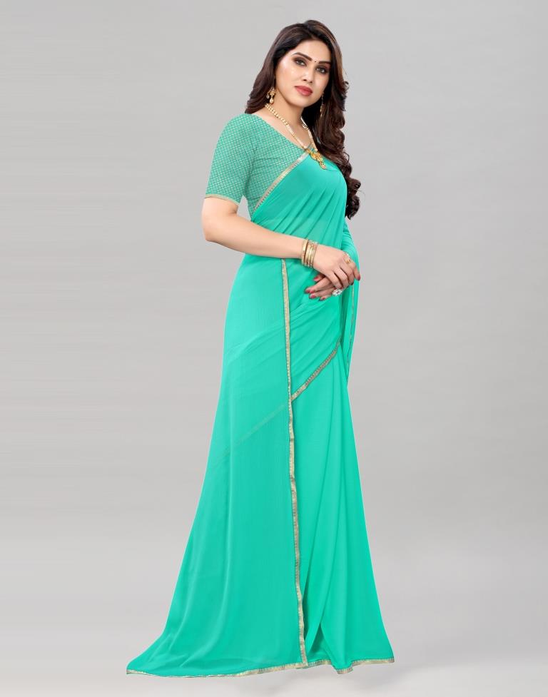 Turquoise Blue Coloured Dyed Chiffon Saree | Sudathi