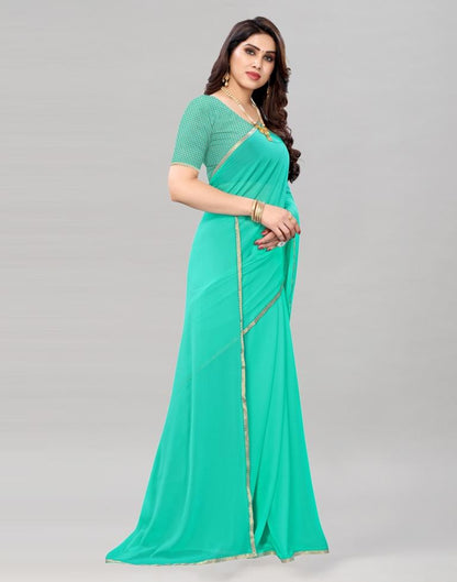 Turquoise Blue Coloured Dyed Chiffon Saree | Sudathi
