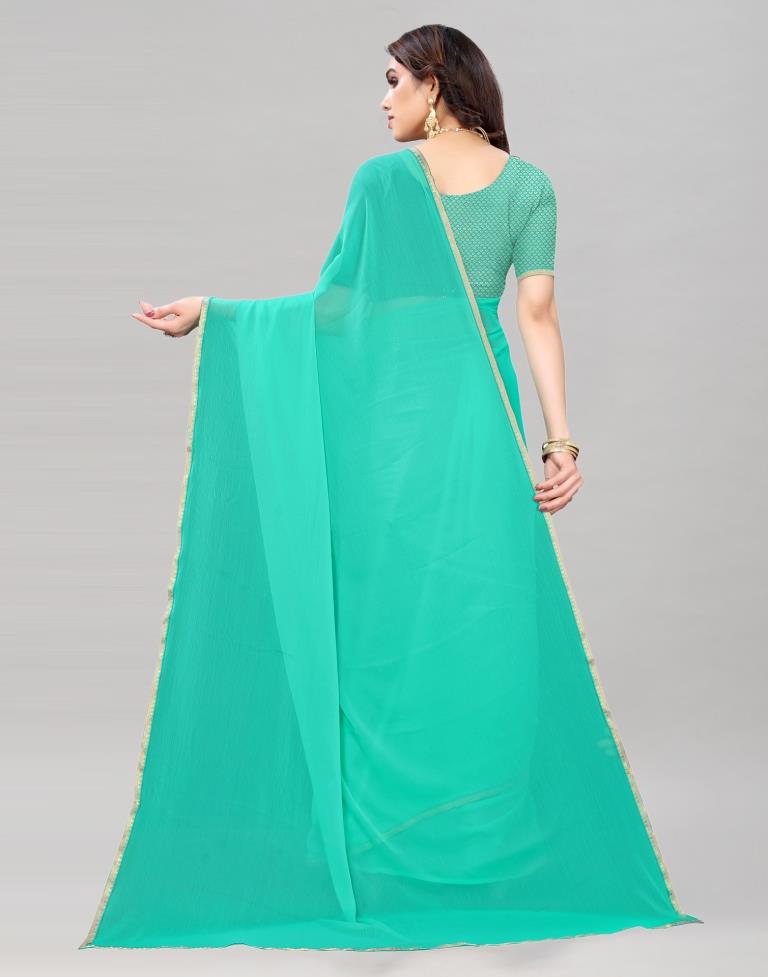 Turquoise Blue Coloured Dyed Chiffon Saree | Sudathi