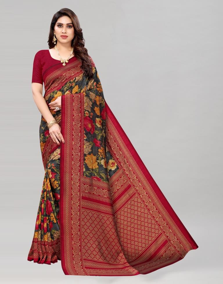 Maroon Printed Silk Saree