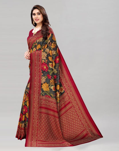 Maroon Printed Silk Saree