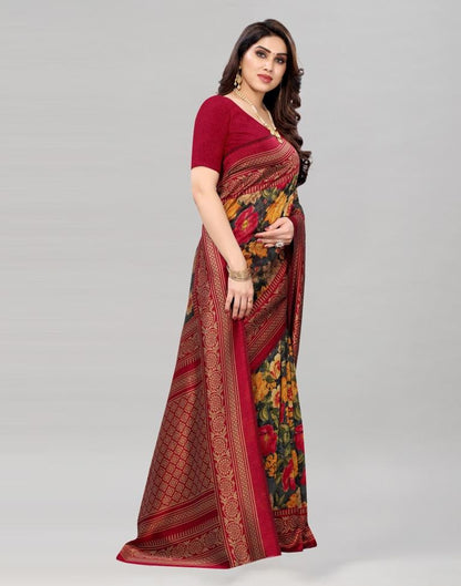 Maroon Printed Silk Saree