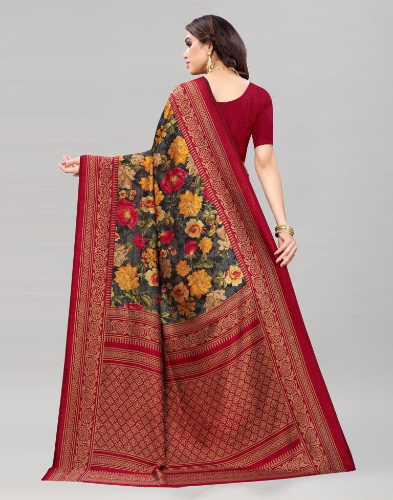 Maroon Printed Silk Saree