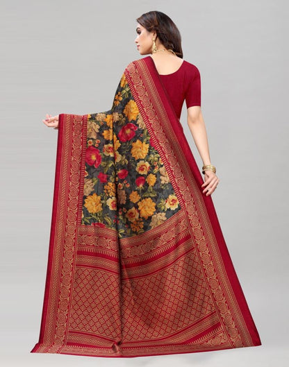 Maroon Printed Silk Saree