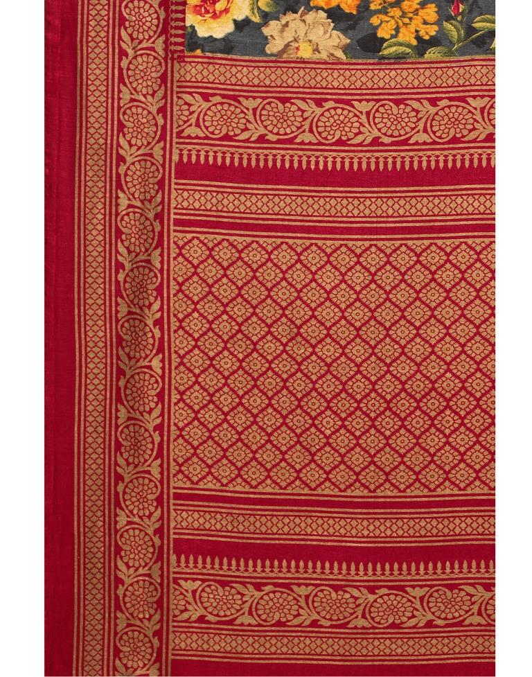 Maroon Printed Silk Saree