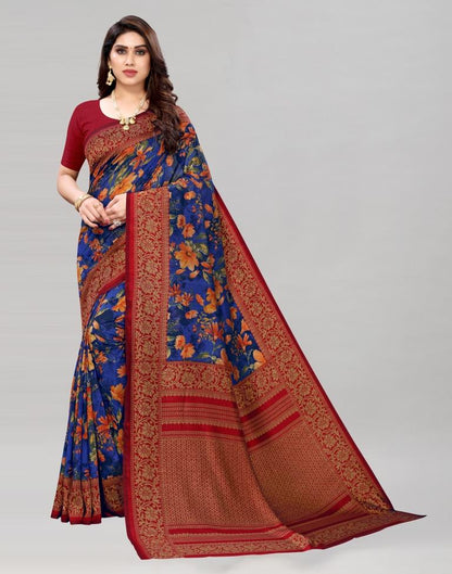 Blue Coloured Floral Printed Silk Saree | Sudathi
