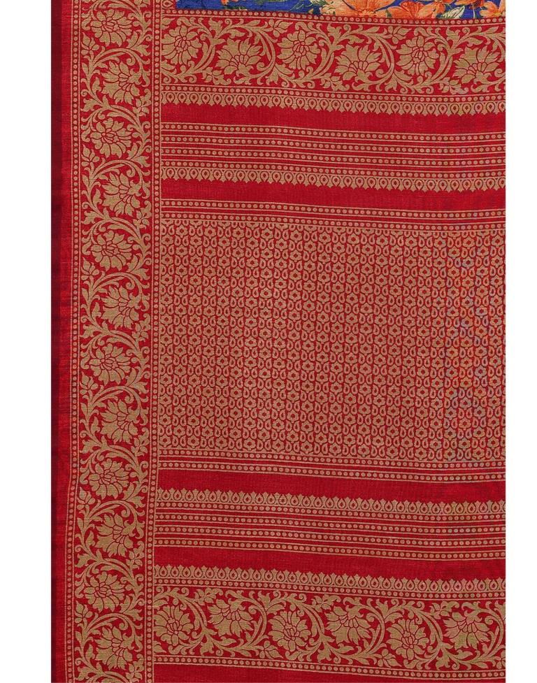 Blue Coloured Floral Printed Silk Saree | Sudathi