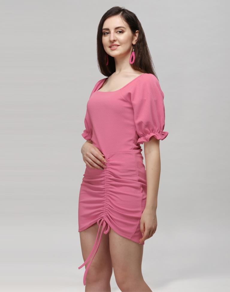 Pink Coloured Knitted Lycra Dress | Leemboodi