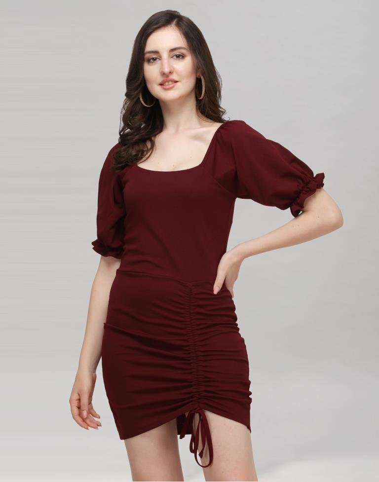 Maroon Ribbed Short Dress | Sudathi