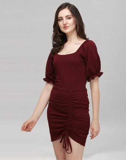 Maroon Ribbed Short Dress | Sudathi