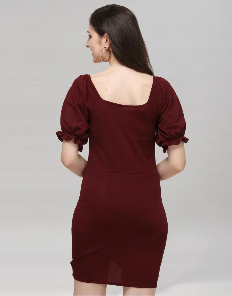 Maroon Ribbed Short Dress | Sudathi