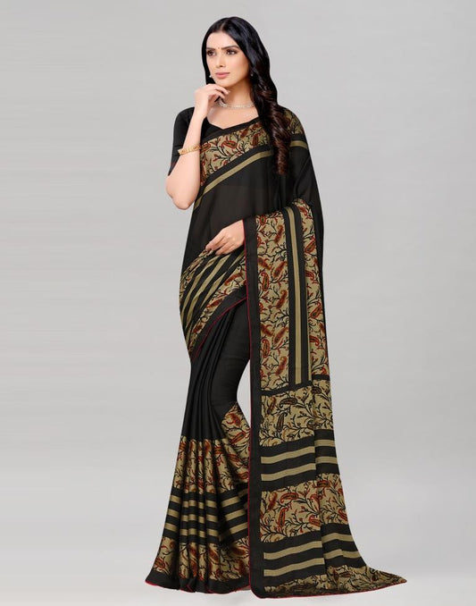 Black Coloured Printed Chiffon Saree | Sudathi