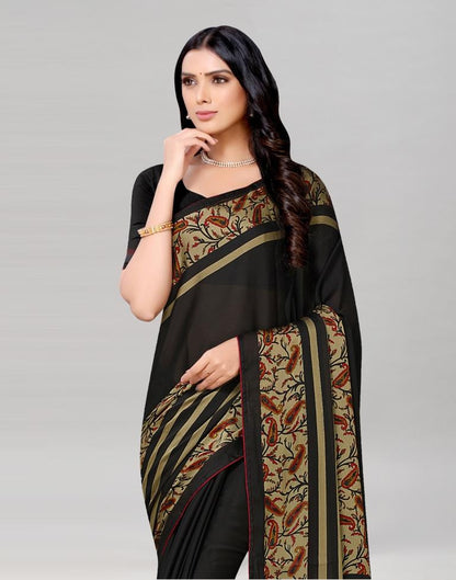 Black Coloured Printed Chiffon Saree | Sudathi