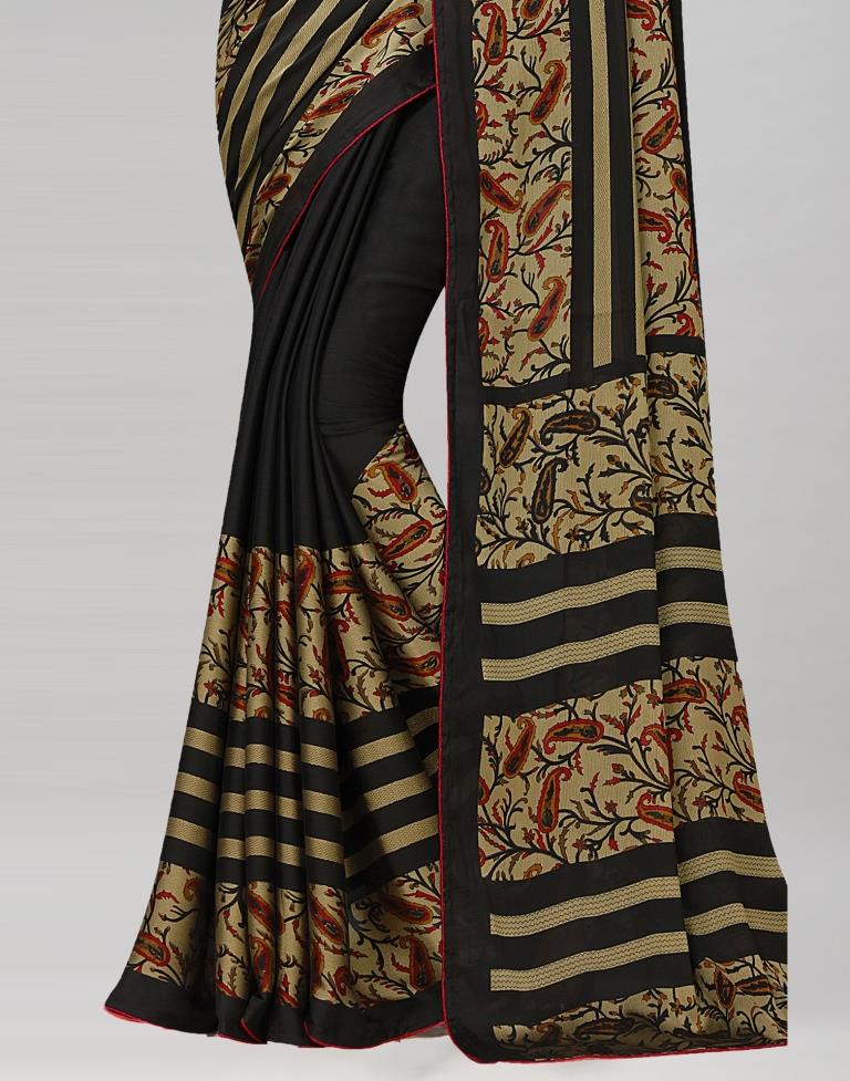 Black Coloured Printed Chiffon Saree | Sudathi