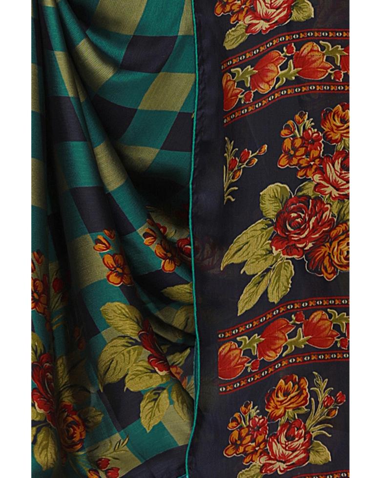Green Coloured Floral Printed Chiffon Saree | Sudathi