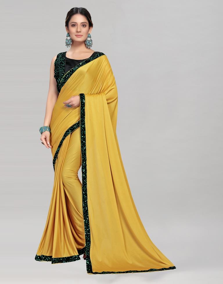 Deep Yellow Coloured Lycra Plain Saree | Sudathi