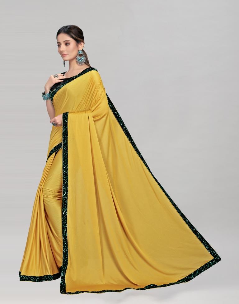 Deep Yellow Coloured Lycra Plain Saree | Sudathi