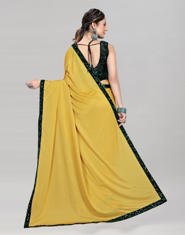 Deep Yellow Coloured Lycra Plain Saree | Sudathi
