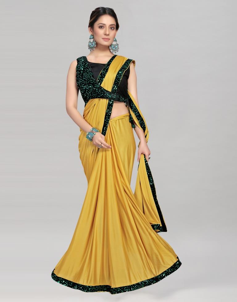 Deep Yellow Coloured Lycra Plain Saree | Sudathi
