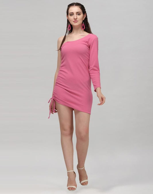 Pink Coloured Knitted Lycra Dress | Leemboodi