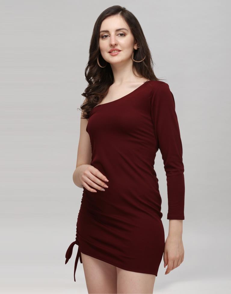 Maroon Coloured Knitted Lycra Dress | Sudathi