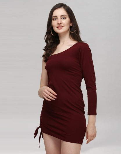 Maroon Coloured Knitted Lycra Dress | Sudathi