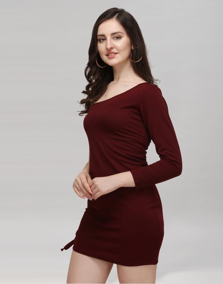 Maroon Coloured Knitted Lycra Dress | Sudathi